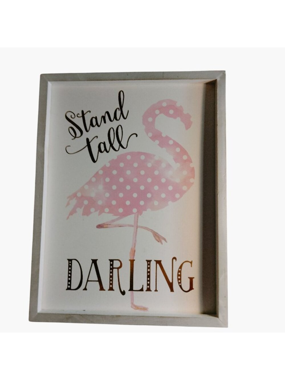 Pink Flamingo Wall Art Stand Tall Darling White Wooden Frame
